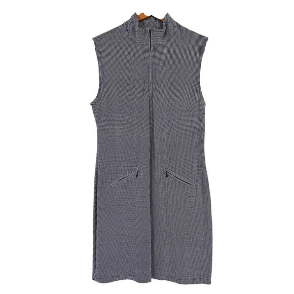 IBKUL Women s Blue White Check Sleeveless 1/4 Zip Lightweight Golf Dress Large - Picture 1 of 5